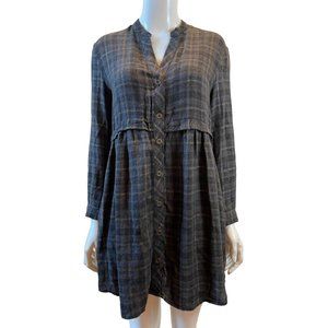 Zara Woman Checked Metallic Thread Dress Flowing Long Sleeve Green Size X Small